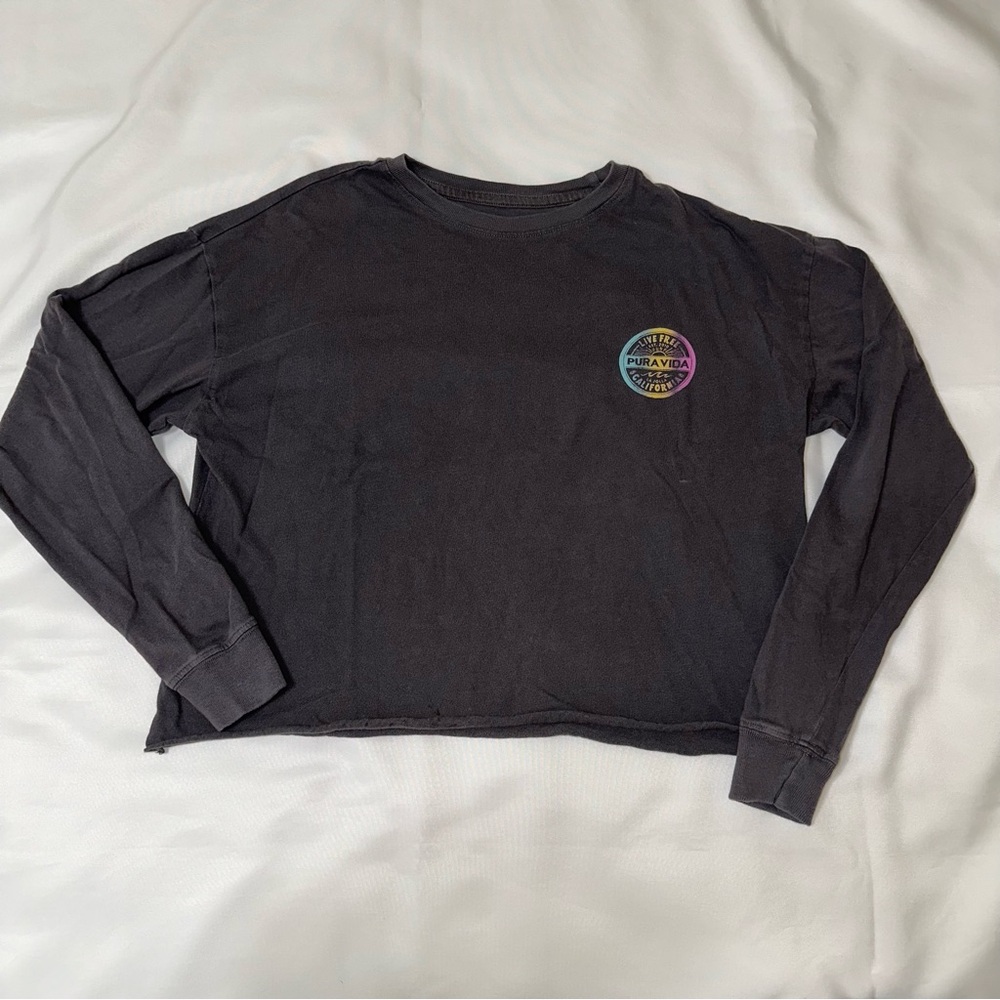 Pura‎ Vida Charcoal Long Sleeve Tee cropped XS